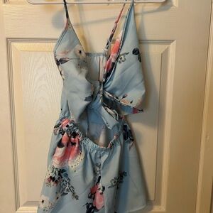Floral Cutout Romper Light Blue Women Small